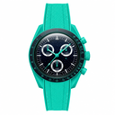 Turquoise sport chronograph watch with rubber strap and starry black dial product photo