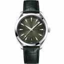 Dress watch with dark green dial and leather strap, 41mm case