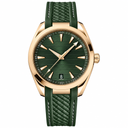 Gold-tone watch with green dial and green rubber strap 41mm