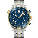 Two-tone diver chronograph watch with blue dial and gold accents, 44mm size