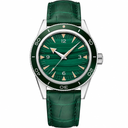 Dress watch with green dial and green leather strap, 41mm case size.