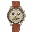 Beige dial dress watch with chronograph and brown leather strap