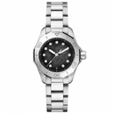 Women's 30mm stainless steel dress watch with black dial and sparkling markers