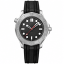 Diver style watch with black dial and black rubber strap, 42mm case