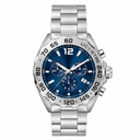 Sport Chronograph Watch Silver Tone Metal Bracelet Blue Dial