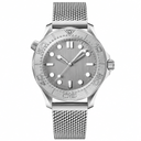 Silver-tone sport watch with metal mesh strap and silver dial, 42mm case size