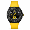 Sport watch with yellow rubber strap and black composite case, black dial with yellow and white accents