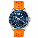 Sport chronograph watch with blue dial and orange rubber strap
