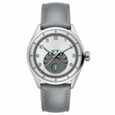 Silver dial watch with grey leather strap product photo