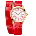 Women's dress watch with red leather wrap strap and rose gold-tone case