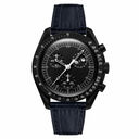 Chronograph watch with black dial and dark leather embossed strap