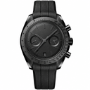 Black chronograph sport watch with black coated case and black rubber strap on white background