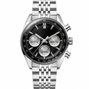 Chronograph watch with black dial and silver steel bracelet product photo