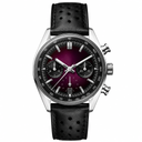 Sport Chronograph Watch with dark purple dial and black leather strap