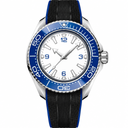 Sport diver watch with blue bezel, white dial, and black blue rubber strap 45.5mm