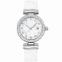 Women's dress watch with white strap and mother-of-pearl dial, 34mm case