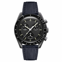 Black chronograph watch with black leather strap product photo