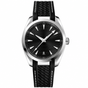 Casual watch with black dial and black textured leather-style strap