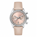 Women's dress chronograph watch with rose pink dial and beige leather strap