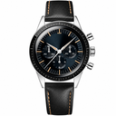 Chronograph watch with black leather strap and dark dial 40mm