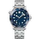 Sport diver watch with blue dial and silver metal bracelet, 42mm case size, front view