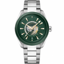 Watch with green dial and silver metal bracelet, 43mm size