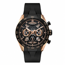 Sport chronograph watch with rose gold tone case and black rubber strap