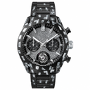 Luxury black ceramic sport chronograph watch with clear gem decorations