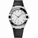 Men's dress watch with silver dial and black leather strap 41mm