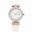 Elegant women's dress watch with mother-of-pearl dial and white strap