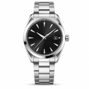 classic 38mm stainless steel watch with black dial and metal bracelet