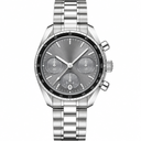 38mm sport chronograph watch with gray dial and silver metal bracelet