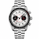 Chronograph watch silver stainless steel 43mm with white dial and black subdials