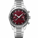 Chronograph watch with burgundy dial and silver metal strap