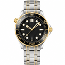 Two-tone stainless steel diver watch 42mm with black dial and gold accents