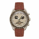 Chronograph watch with beige dial and brown embossed leather strap