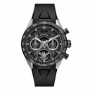 Sport watch with black skeleton dial, metallic gray case and black rubber strap