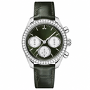 Dress chronograph watch with dark green dial and leather strap