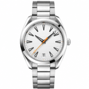 41mm watch with white dial and stainless steel bracelet, front view