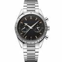 Chronograph watch with black dial and silver stainless steel bracelet