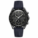 Chronograph watch with black dial and black leather strap