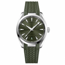 Casual watch with green dial and rubber strap, stainless steel case
