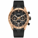 Sport chronograph watch with rose gold tone case and black rubber strap