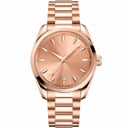 Rose gold dress watch 38mm with metal bracelet on white background