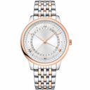 Two-tone metal dress watch with silver dial and rose gold accents, 40mm case