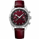 Chronograph watch with burgundy dial and leather strap, 41mm case size