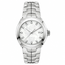 Women's dress watch with white mother-of-pearl dial and silver-tone metal bracelet