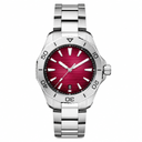 Sport casual watch with red dial and silver metal bracelet