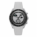 Modern Moon Phase Watch with light gray rubber strap against white background