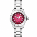 Sporty watch with red dial and stainless steel bracelet, 30mm size